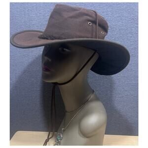 VTG Barmah Kangaroo Drover Oilskin Leather Hat Made in Indonesia Size M Brown